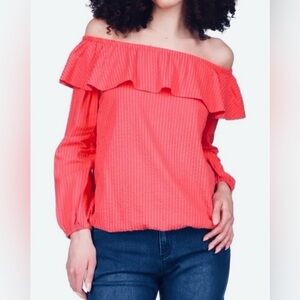 NWT Michael Kors off shoulder seersucker blouse in sangria